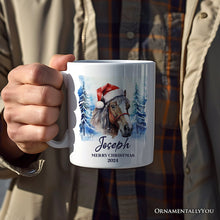Carregar imagem no visualizador da galeria, Horse with Santa Hat Personalized Mug, Winter Forest Christmas Gift With Custom Name and Date
