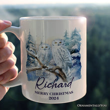 Carregar imagem no visualizador da galeria, Snowy Owl Personalized Mug, Grand Arctic Majesty Christmas Gift With Custom Name and Date
