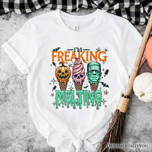 Load image into Gallery viewer, I’m Freaking Melting Frankenstein T-Shirt, Funny Ice Cream Halloween Tee for Summer Spooky Season
