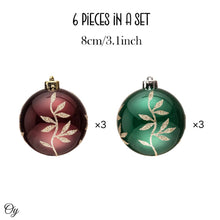 Carregar imagem no visualizador da galeria, Majestic Gold Glittered Floral Bauble Christmas Ornament Set, 6 Pieces of Maroon and Green Round Tree Balls

