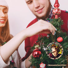 Carregar imagem no visualizador da galeria, Masculine Beauty in Renaissance Italy Stained Glass Themed Christmas Ornament, Artistic Medieval Gift
