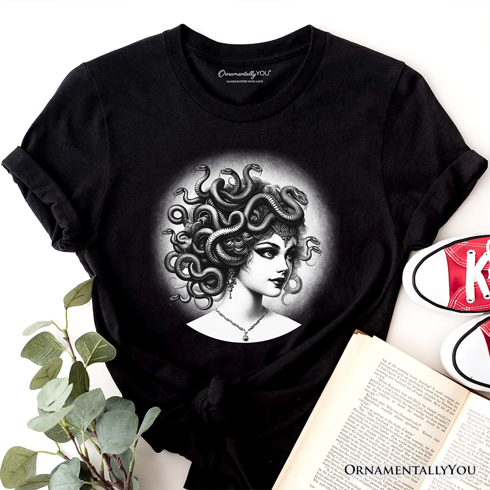 Medusa Spooky Portrait T-Shirt, Horror Villain Theme Halloween Tee