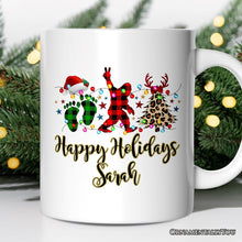Carregar imagem no visualizador da galeria, Personalized Mug Bigfoot Buffalo Plaid Christmas, Sasquatch Holiday Decoration
