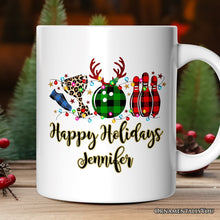 Carregar imagem no visualizador da galeria, Personalized Mug Bowling Buffalo Plaid Christmas, Ball Pins and Trophy
