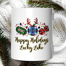 Carregar imagem no visualizador da galeria, Personalized Mug Casino Buffalo Plaid Christmas, Poker and Dice, Player and Staff Gift
