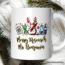 Carregar imagem no visualizador da galeria, Personalized Mug Science Buffalo Plaid Christmas, Gift for Scientist or Researcher, Lab Tools like Flasks and Microscope
