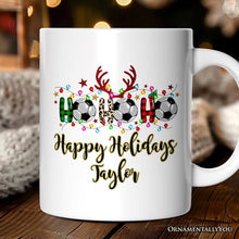 Carregar imagem no visualizador da galeria, Personalized Mug Soccer Buffalo Plaid Christmas, Ho Ho Ho Football Gift
