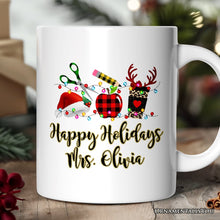 Carregar imagem no visualizador da galeria, Personalized Mug Merry Christmas Plaid Teacher, School Professional Gift
