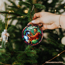 Carregar imagem no visualizador da galeria, Michelangelo Sculpting David in Stained Glass Themed Christmas Ornament, Renaissance Italy Gift and Decor
