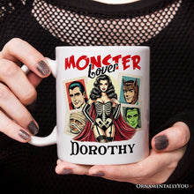 Carregar imagem no visualizador da galeria, Monster Lover Personalized Halloween Mug, Horror Characters Retro Gift for Women with Custom Name

