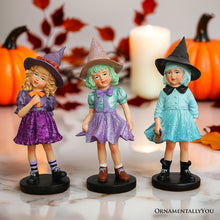 Load image into Gallery viewer, Mystical Victorian Witch Sisters Set of Three Figurines, Enchanted 6&quot; Statues for a Bewitching Halloween Tabletop Display
