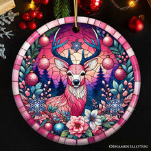 Carregar imagem no visualizador da galeria, Mystical Yuletide Deer Pink Themed Ornament, Elegant Christmas Tree Decor
