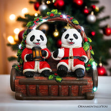 Carregar imagem no visualizador da galeria, Nostalgic Panda Duo Festive Lighted Figurine, 6" LED Christmas Bear Statue
