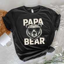 Carregar imagem no visualizador da galeria, Papa Bear Sunglasses T-Shirt, Black Vintage Tee for Cool Dads

