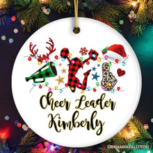 Carregar imagem no visualizador da galeria, Personalized Cheer Buffalo Plaid Leopard Merry Christmas Ornament, Cheer Team or Coach Gift
