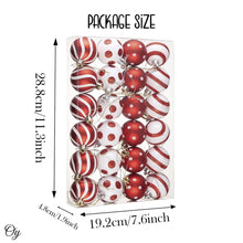 Carregar imagem no visualizador da galeria, Polka Dot and Candycane Color Style Ornament Ball Bundle, Set of 24 Red and White Patterned Christmas Baubles
