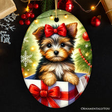 Carregar imagem no visualizador da galeria, Precious Yorkshire Terrier Christmas Gift Ornament, Sweet Holiday Scene Decor
