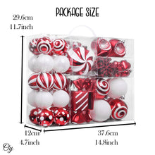 Carregar imagem no visualizador da galeria, Premium Christmas Candy Red and White Large Ornament Set, Candycane Color 108 Piece Bauble Bundle
