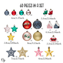 Carregar imagem no visualizador da galeria, Premium Christmas Ornament Eclectic Bundle Set, 60 Glitter Filled Baubles, Homes, Star Charms
