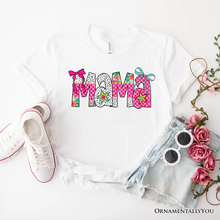 Load image into Gallery viewer, Preppy Pink Mama Coquette T-Shirt, Retro White and Black Tee for Trendy and Stylish Moms
