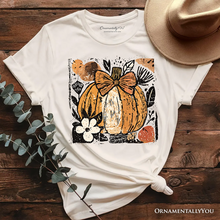 Load image into Gallery viewer, Pumpkin Fall Floral T-Shirt, Thanksgiving Coquette Bow Tee
