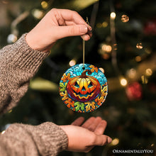 Carregar imagem no visualizador da galeria, Pumpkin Spice and Crispy Leaves Stained Glass Style Ceramic Ornament, Halloween Themed Christmas Gift and Decor
