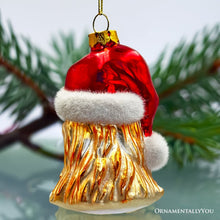 Load image into Gallery viewer, (Pre-Order) Rooster with Santa Hat Handblown Glass Christmas Ornament, Farm Chicken Holiday Decor

