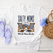 Carregar imagem no visualizador da galeria, Salty Moms Beach Club T-Shirt, Retro White Tee for Cool Summer Mothers
