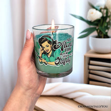 Load image into Gallery viewer, Sassy Retro Girl Dazzling Green Candle, Basil Scented Brunette Girl Funny Gift

