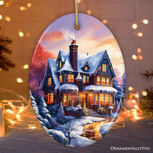 Carregar imagem no visualizador da galeria, Serene Snowy House Painting Christmas Ornament, Tranquil Winter Wonderland Decoration Keepsake
