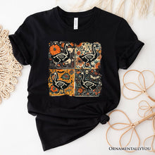 Load image into Gallery viewer, Skeleton Goose Patchwork T-Shirt, Floral Halloween Tee for The Spooky Season
