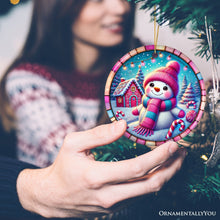 Load image into Gallery viewer, Snowman Candyland Pink Themed Ornament, Gift for Cozy Christmas Winter Wonderland
