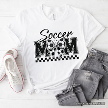 Load image into Gallery viewer, Soccer Mom Coquette Bow Retro T-Shirt, Stylish Game Day White Tee for Trendy and Proud Sports Mothers
