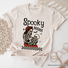 Cargar imagen en el visor de la galería, Spooky Mama Skeleton Halloween T-Shirt, Momster Retro Checkered Tee With Boo Vibes
