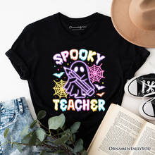 Cargar imagen en el visor de la galería, Spooky Teacher Neon Ghost T-Shirt, Retro Halloween Tee for Educators
