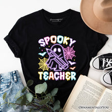 Load image into Gallery viewer, Spooky Teacher Neon Ghost T-Shirt, Retro Halloween Tee for Educators
