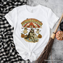 Cargar imagen en el visor de la galería, Summerween Vampire Dracula T-Shirt, Retro Halloween Beach Tee for Horror Spooky Summer Season
