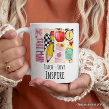 Carregar imagem no visualizador da galeria, Teach Love Inspire Personalized Mug, Watercolor Teacher Gift with Custom Name
