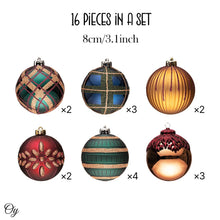 Load image into Gallery viewer, Touch of Gold Delightfully Glittered Ornament Bauble Set, Green, Blue, Bronze and Maroon 16 Piece Bundle
