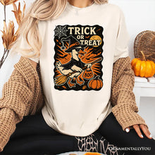 Load image into Gallery viewer, Trick or Treat Goose T-Shirt, Vintage Halloween Witch Tee for October
