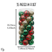 Load image into Gallery viewer, Uniquely Patterned Christmas Bauble Set, 35 Ornaments with Red, Green, and Gold
