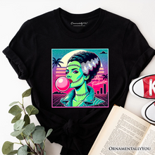 Cargar imagen en el visor de la galería, Vaperwave Mrs Frankenstein Retro Neon Horror T-Shirt, Synthwave 80&#39;s Styled Classic Halloween Tee
