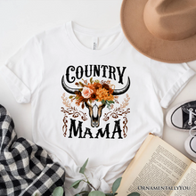 Cargar imagen en el visor de la galería, Country Mama Floral Buffalo Skull Vintage T-Shirt, Western Natural and White Women’s Tee
