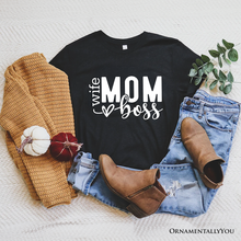 Cargar imagen en el visor de la galería, Wife Mom Boss T-Shirt, Black Casual Tee for Strong and Empowered Mothers

