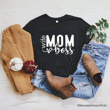 Carregar imagem no visualizador da galeria, Wife Mom Boss T-Shirt, Black Casual Tee for Strong and Empowered Mothers
