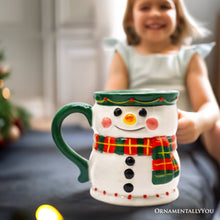 Load image into Gallery viewer, Wonderful Plaid Scarf Snowman 4" Ceramic Mug, Kitchen Christmas Drinkware Decoration
