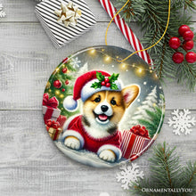Carregar imagem no visualizador da galeria, Adorable Welsh Corgi with Santa Hat Ornament, Jolly Christmas for Heartfelt Gift
