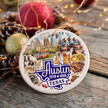 Carregar imagem no visualizador da galeria, Artistic Austin Texas Christmas Ornament, Unique Ceramic Keepsake Souvenir and Gift
