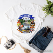 Carregar imagem no visualizador da galeria, Artistic Kentucky State Themes and Landmarks T-Shirt, Tee for History and Travel Lovers
