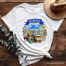 Carregar imagem no visualizador da galeria, Artistic Wyoming State Themes and Landmarks T-Shirt, Tee for History and Travel Lovers
